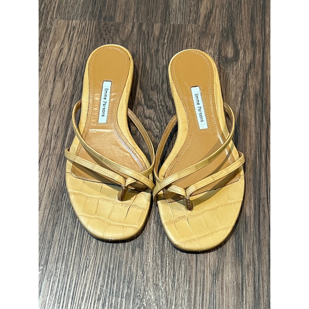 Emme Parsons Yellow Croc Embossed Leather Strappy Sandals Size 37 Made in Italy
